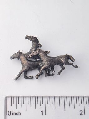 Vintage Signed Zentall Western Pewter Horse Stampede Brooch Pin 2"